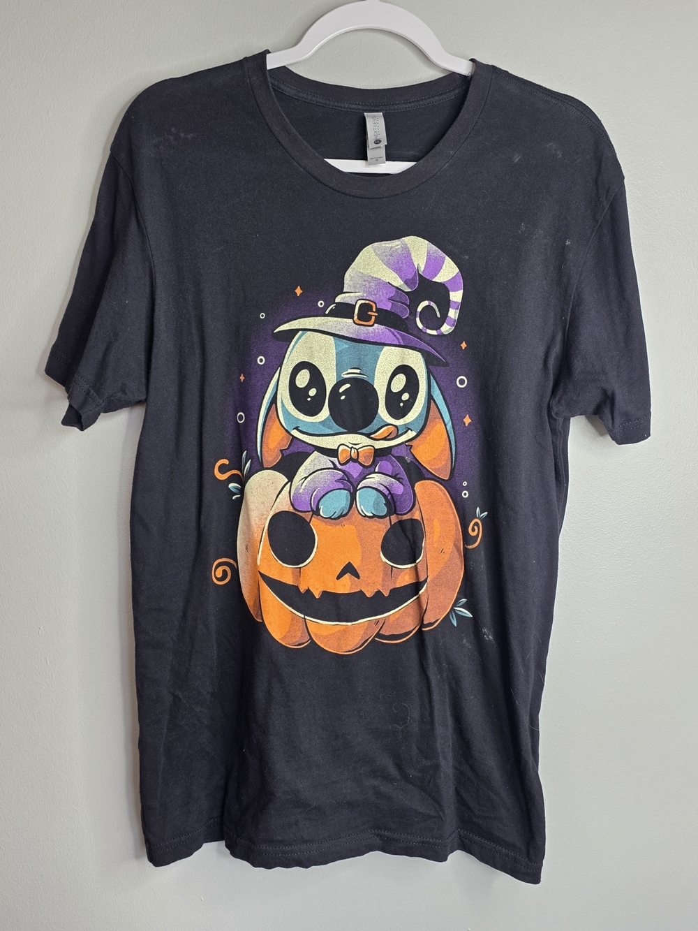 Next Level Apparel Black Tee with Colorful Halloween Stitch-Style Graphic